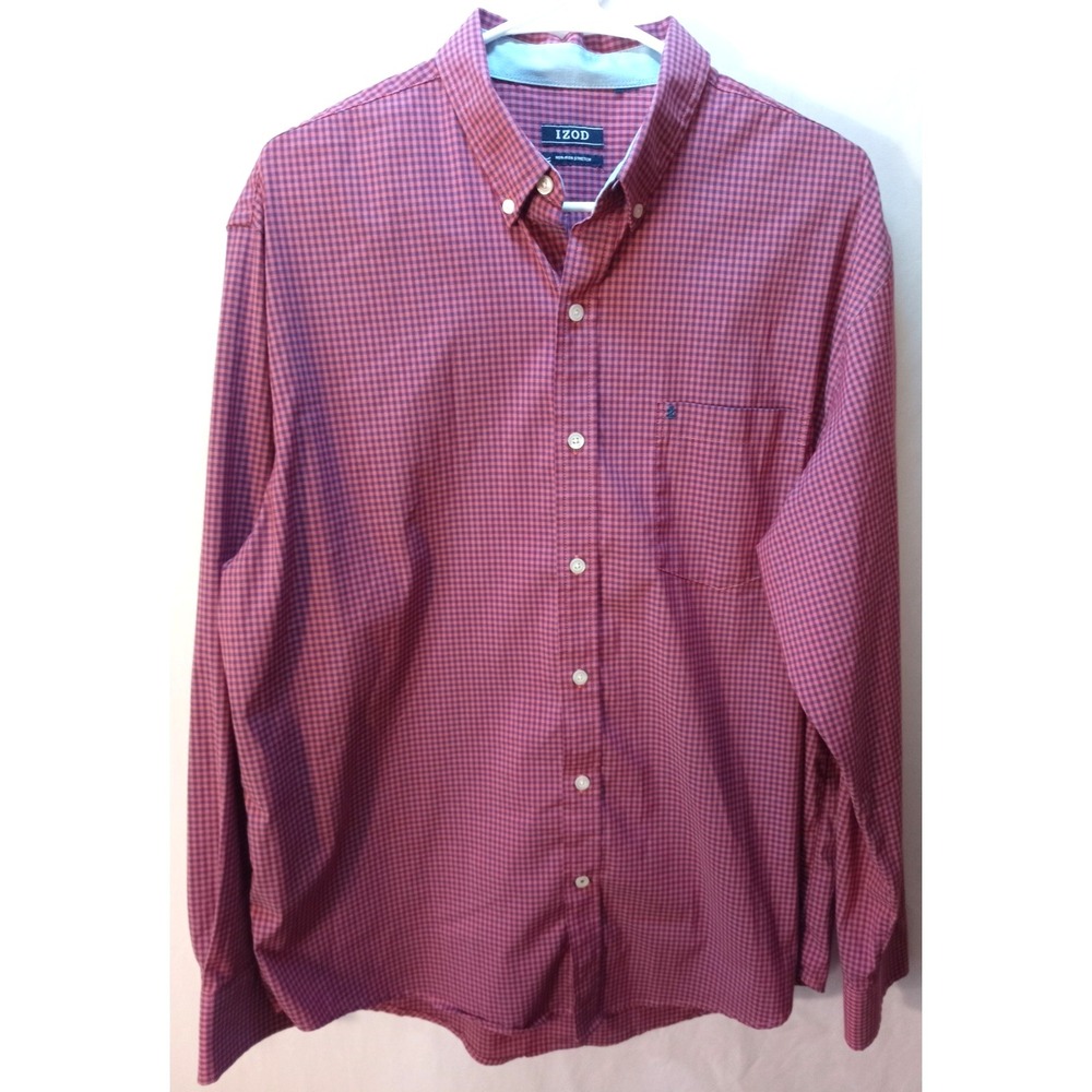 Men's Izod‎ Non Iron Stretch Long Sleeve Button Down Shirt, Large, Gingham